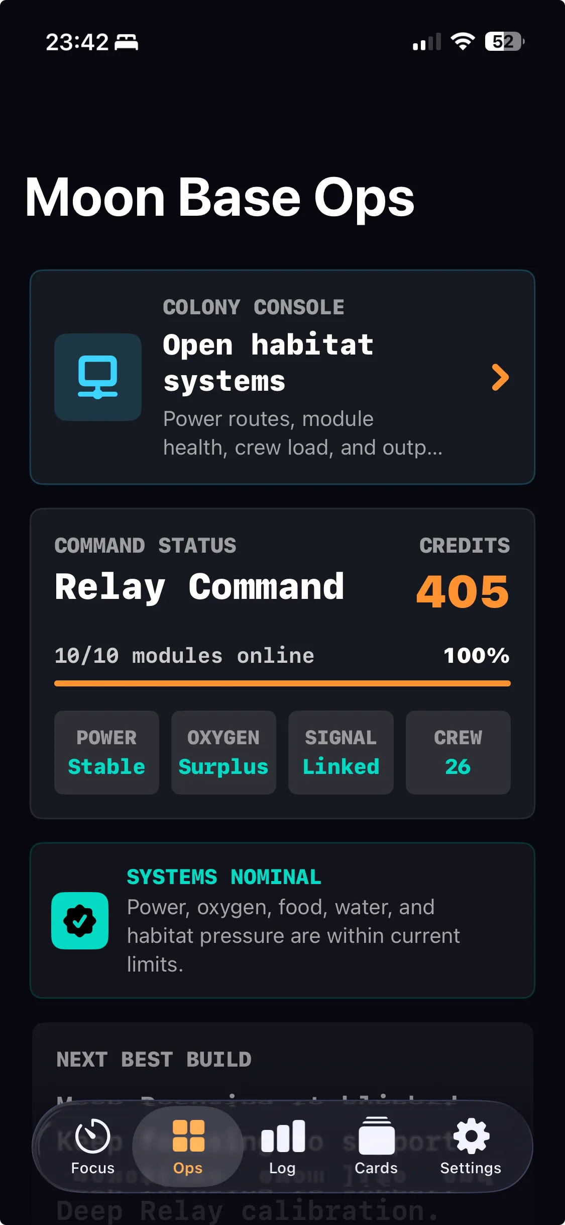 Ops dashboard with colony status